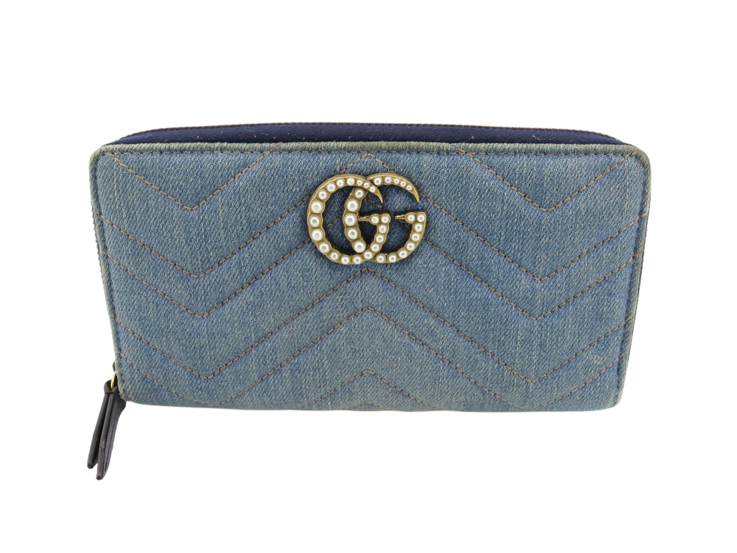Gucci GG Marmont Denim pearl wallet
