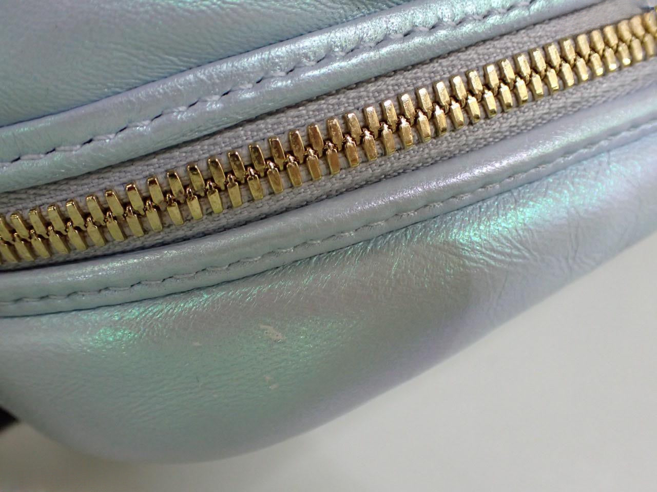 Gucci Iridescent Nappa Chevron Matelasse Small GG Marmont Chain Shoulder Bag Iridescent Snow Light Blue