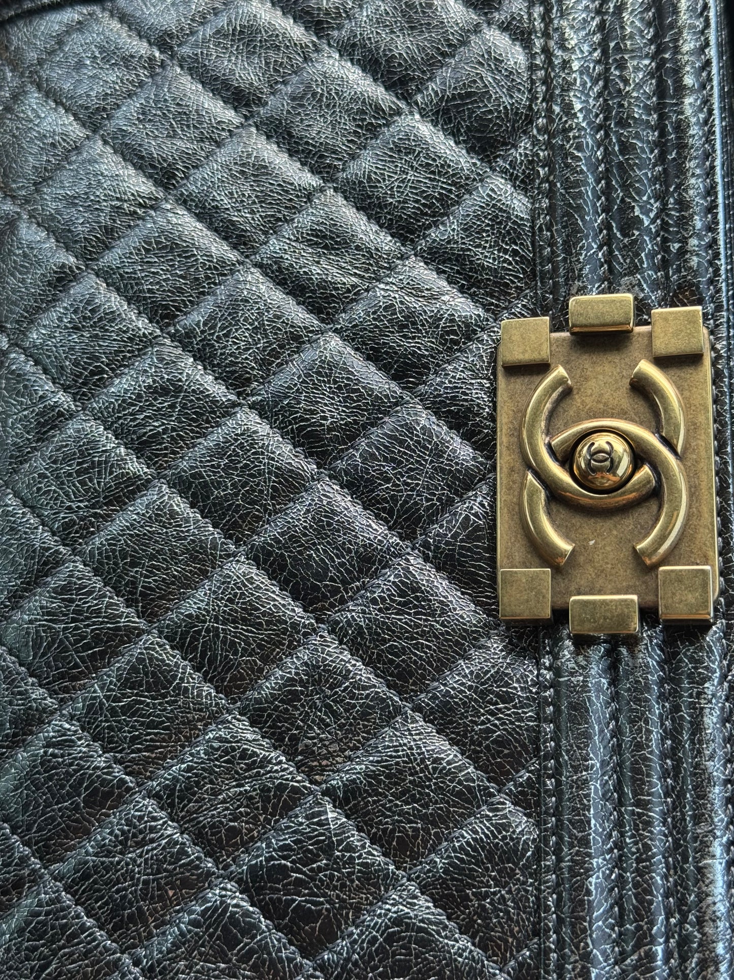Chanel Cracked Metallic Calfskin Quilted Boy Bag
