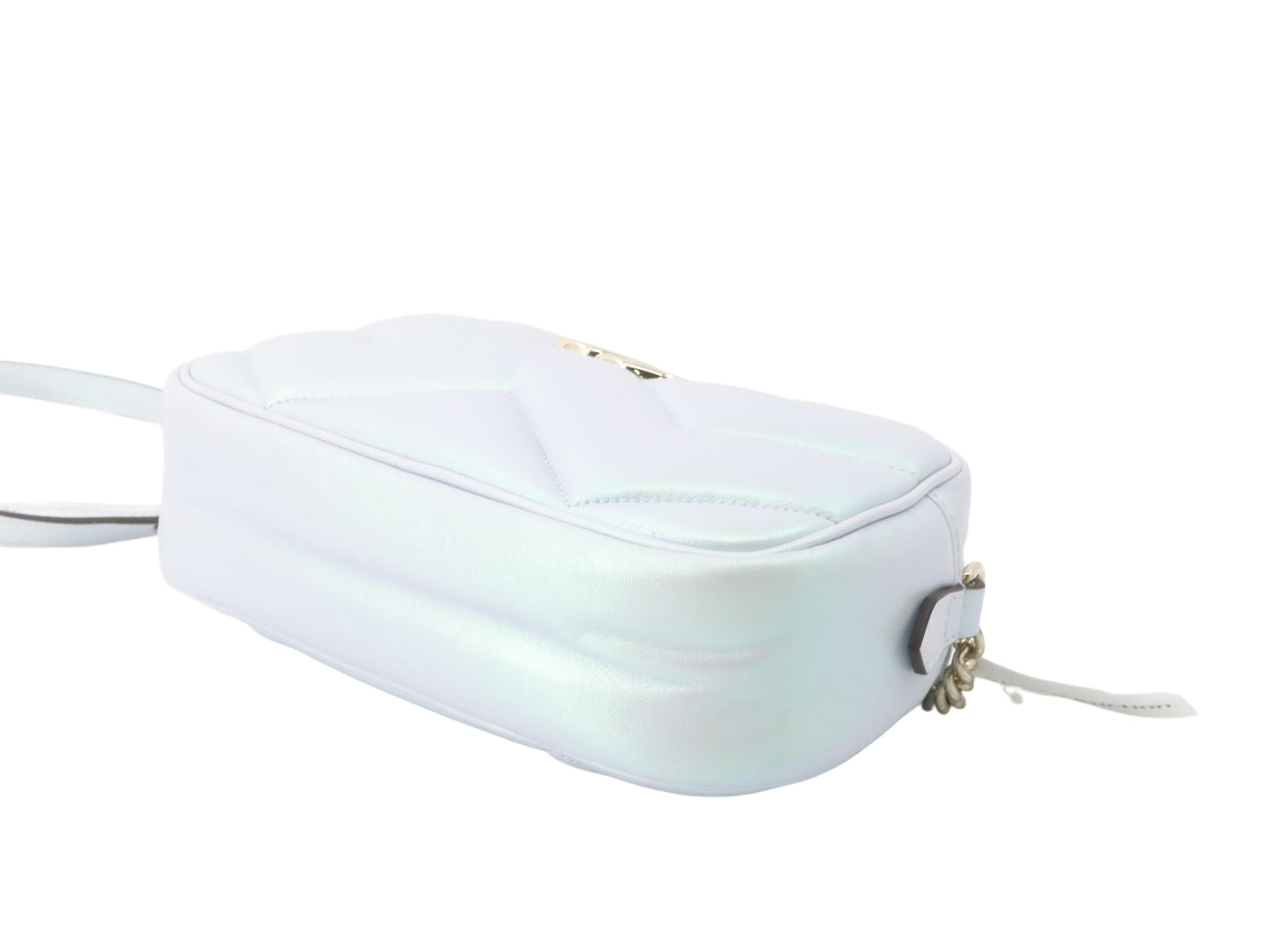 Gucci Iridescent Nappa Chevron Matelasse Small GG Marmont Chain Shoulder Bag Iridescent Snow Light Blue