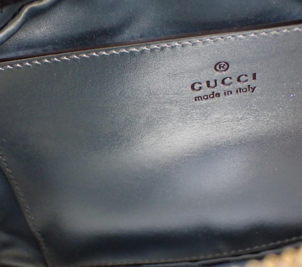 Gucci Iridescent Nappa Chevron Matelasse Small GG Marmont Chain Shoulder Bag Iridescent Snow Light Blue