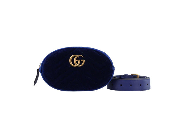 Gucci GG Marmont Blue Velour belt bag