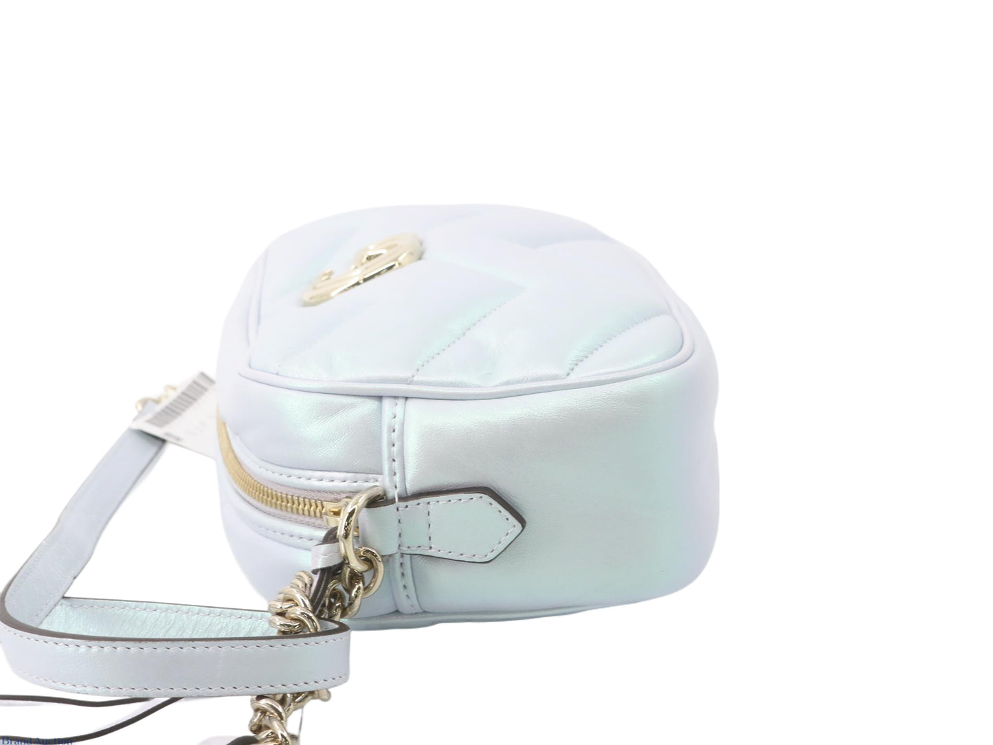 Gucci Iridescent Nappa Chevron Matelasse Small GG Marmont Chain Shoulder Bag Iridescent Snow Light Blue